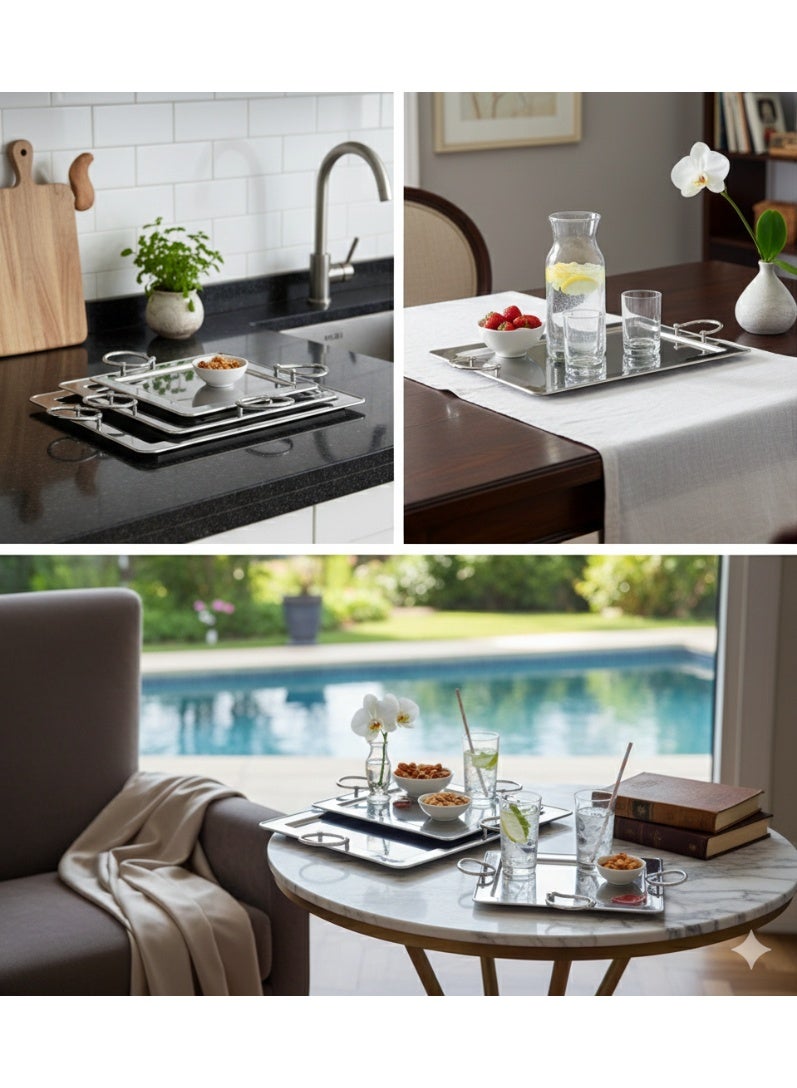 متجر نايس صينية تقديم شاي وقهوة بتصميم عربي أصيل - هيكل متين مقاوم للصدأ  طقم 3 قطع بمقاسات مختلفة - Image 5